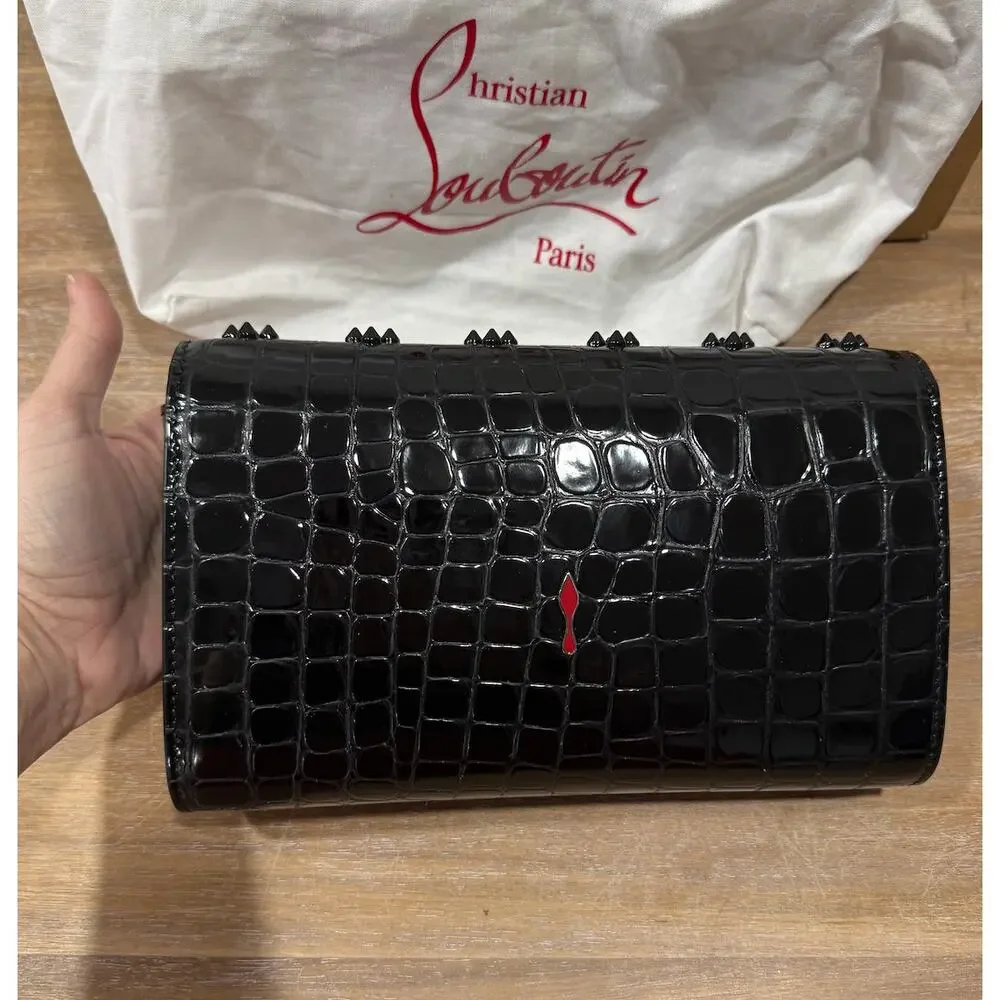 Christian Louboutin Paloma Croc Leather Crossbody Clutch Bag Black